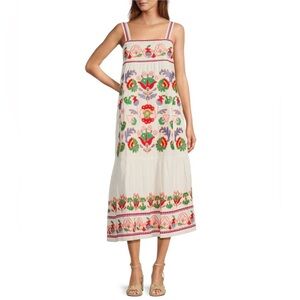 J. Marie The Landon Embroidery Square Neck Sleeveless MIDI Dress NEW